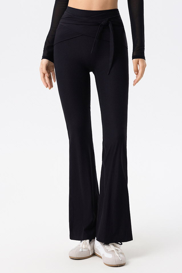 Shanti Tie-Waist Ribbed Flare Pants