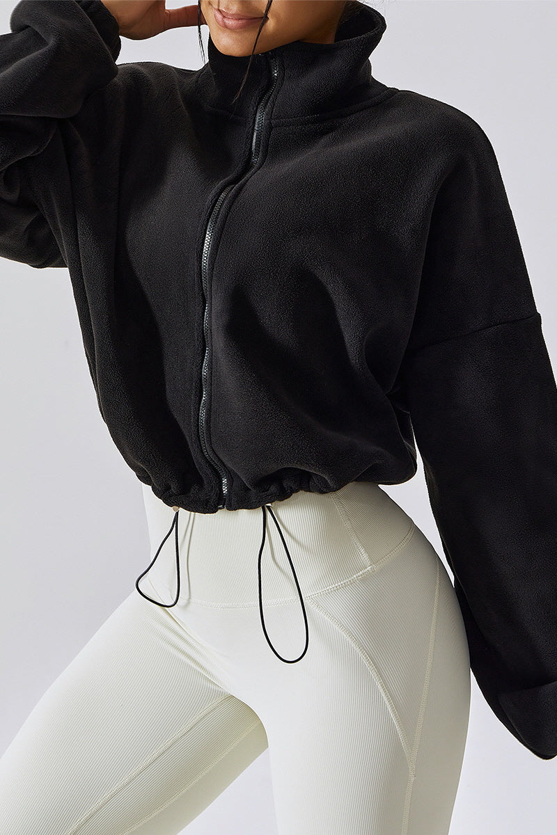 Drawstring Fleece High-Neck Top