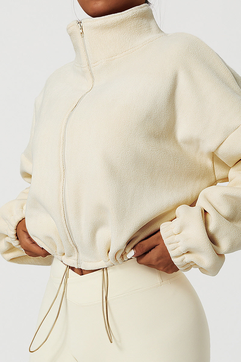 Drawstring Fleece High-Neck Top