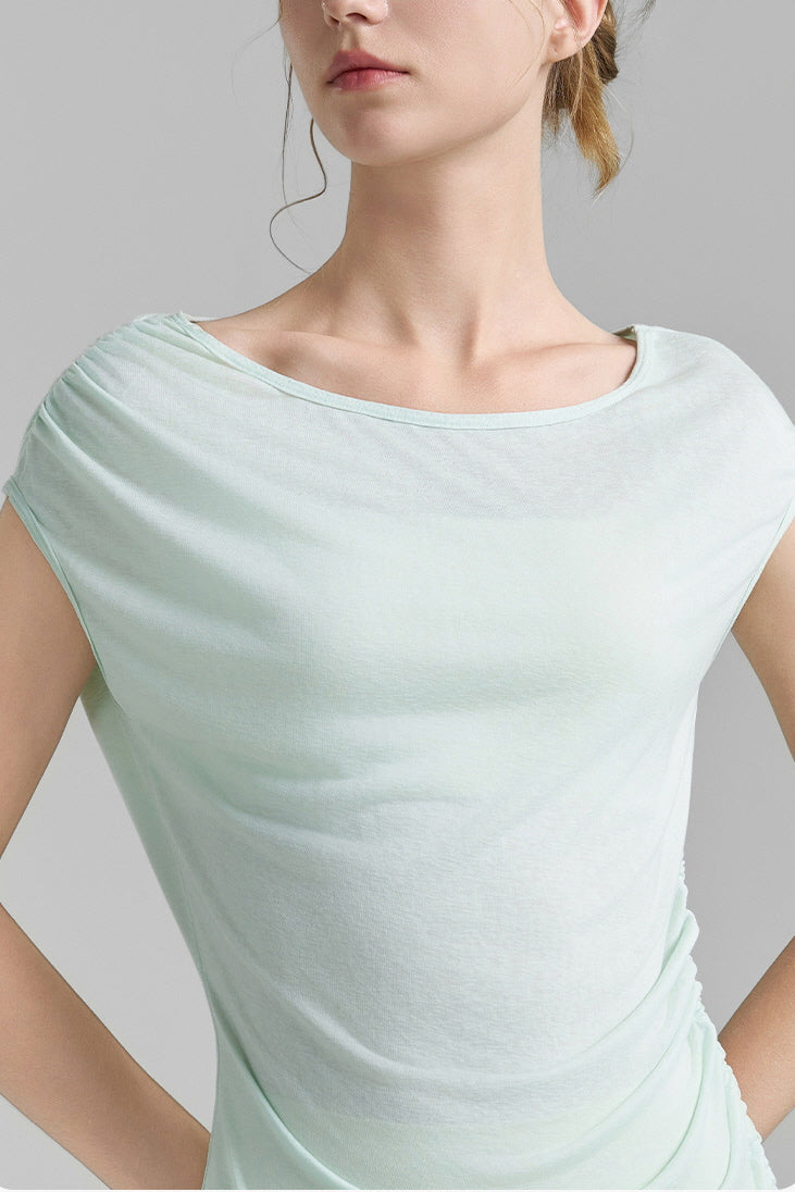 Double-Sided Shirring Cap Sleeve Top
