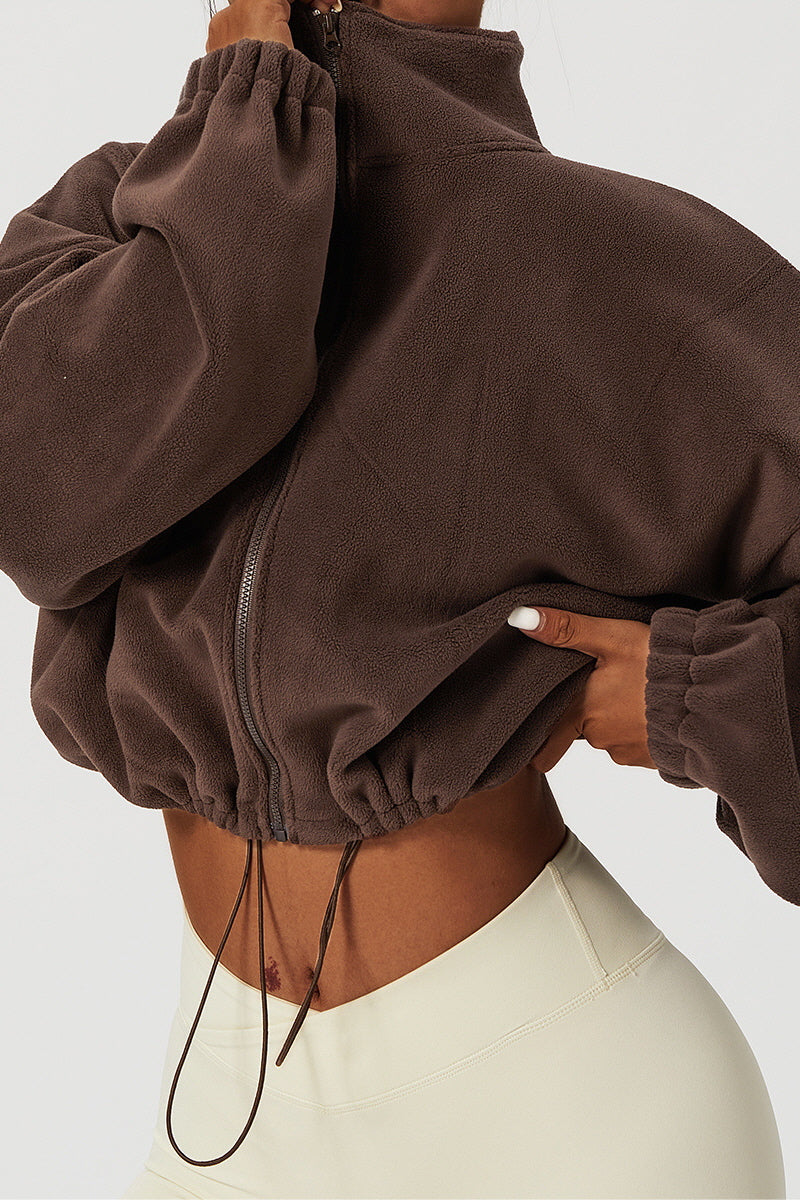 Drawstring Fleece High-Neck Top