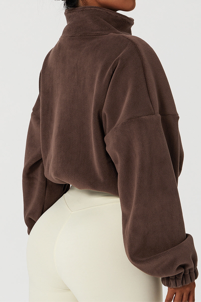 Drawstring Fleece High-Neck Top