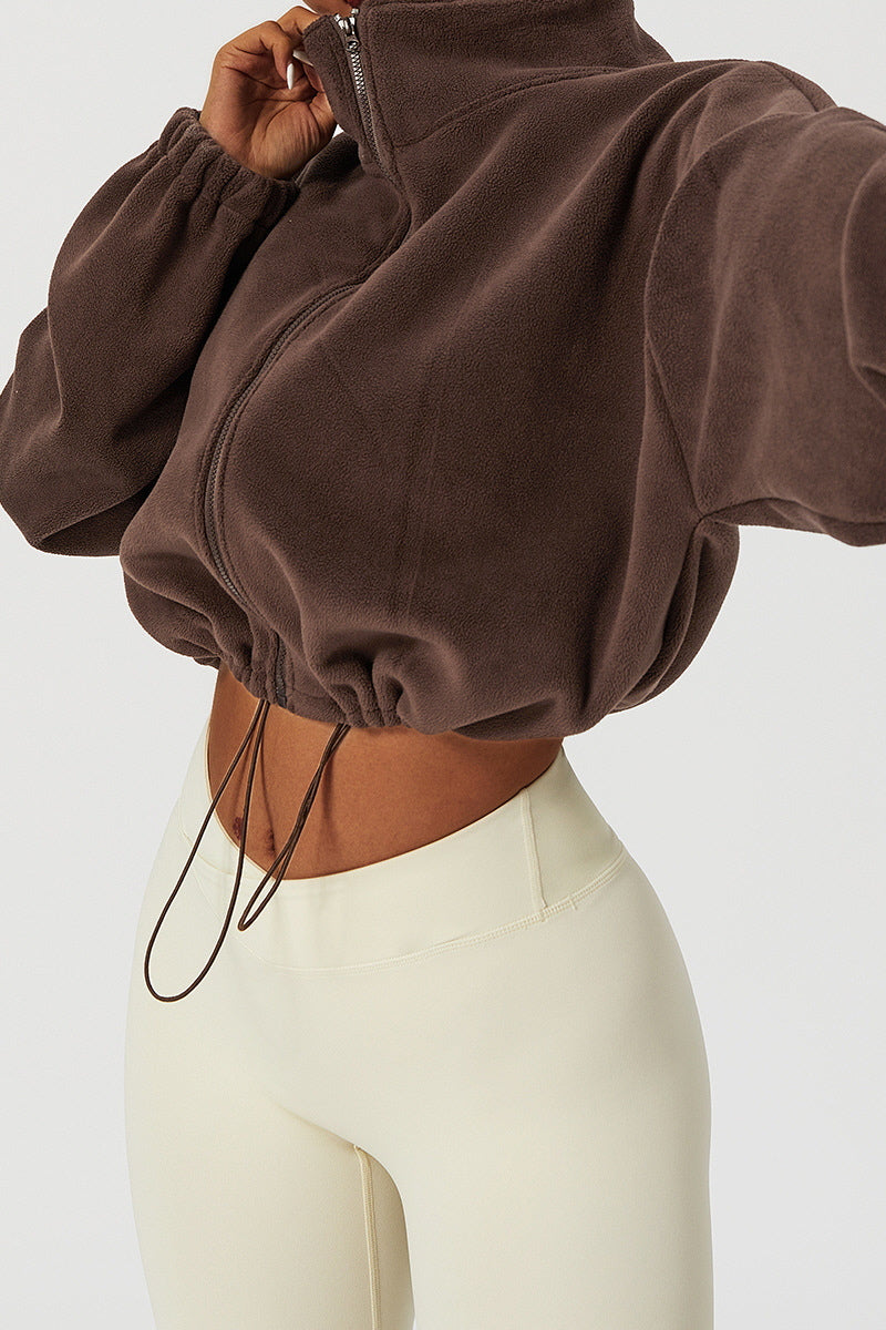 Drawstring Fleece High-Neck Top