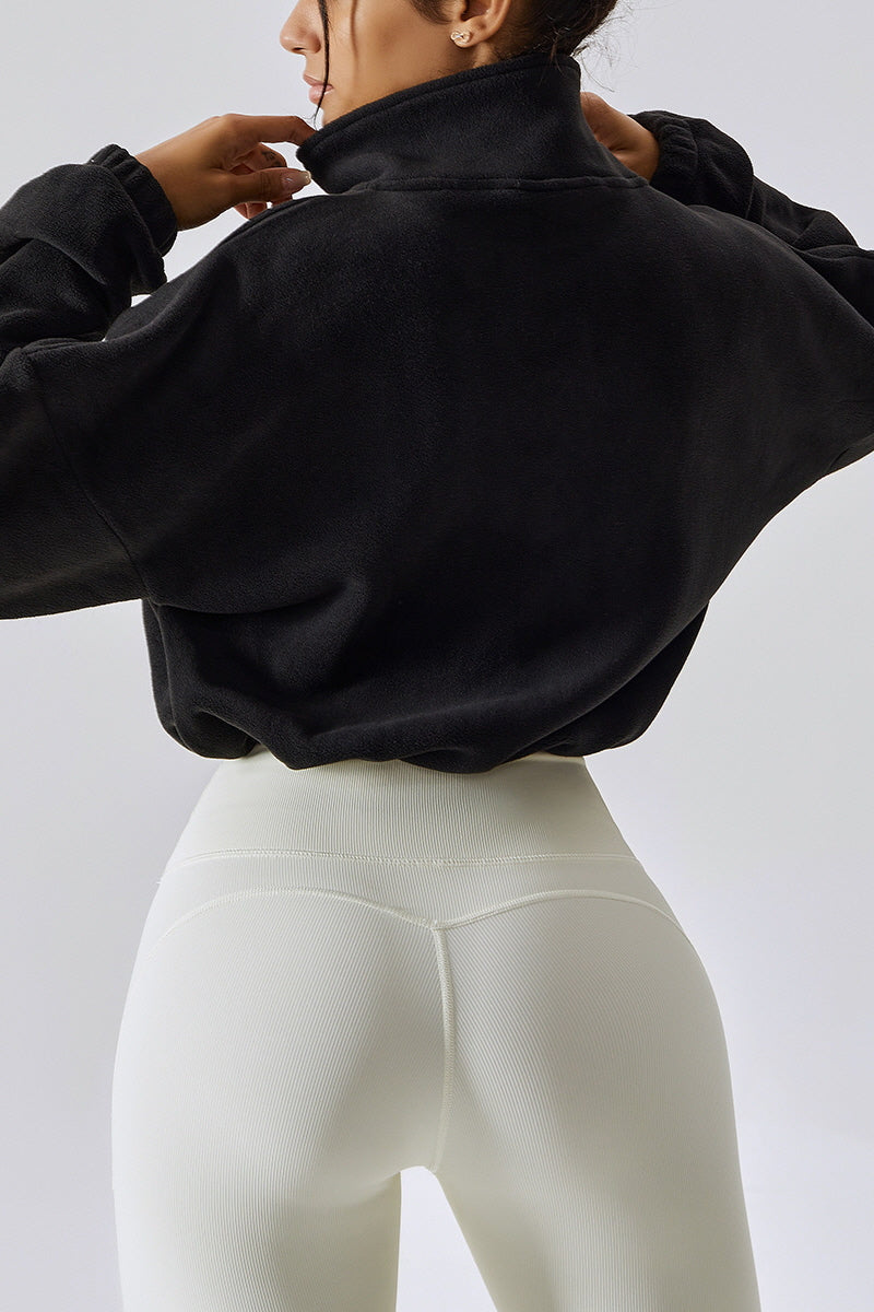 Drawstring Fleece High-Neck Top