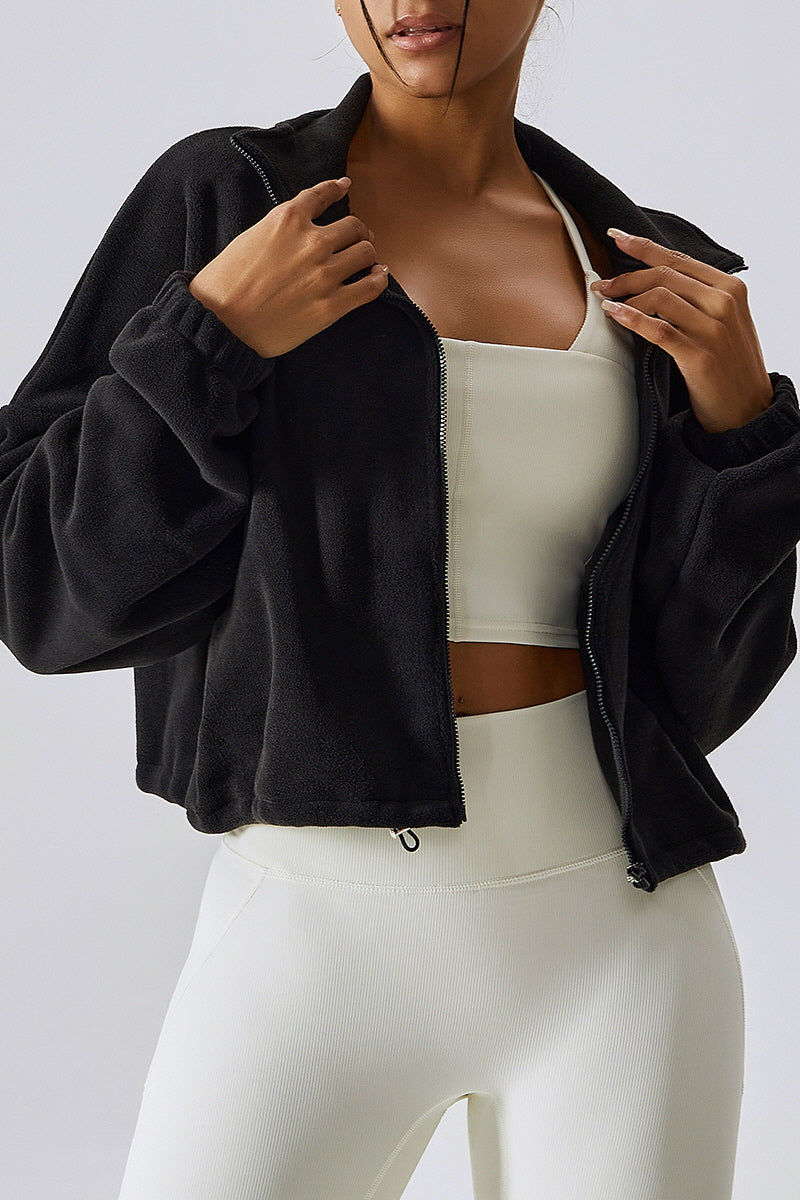 Drawstring Fleece High-Neck Top