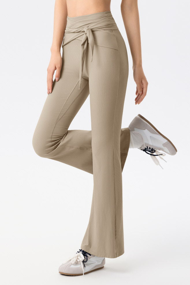 Shanti Tie-Waist Ribbed Flare Pants
