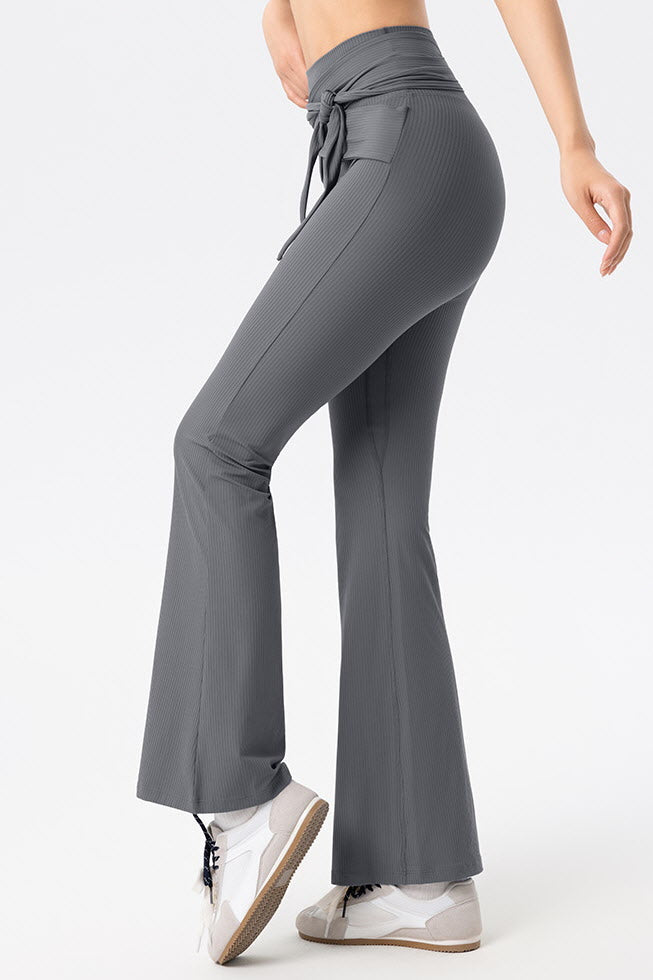 Shanti Tie-Waist Ribbed Flare Pants