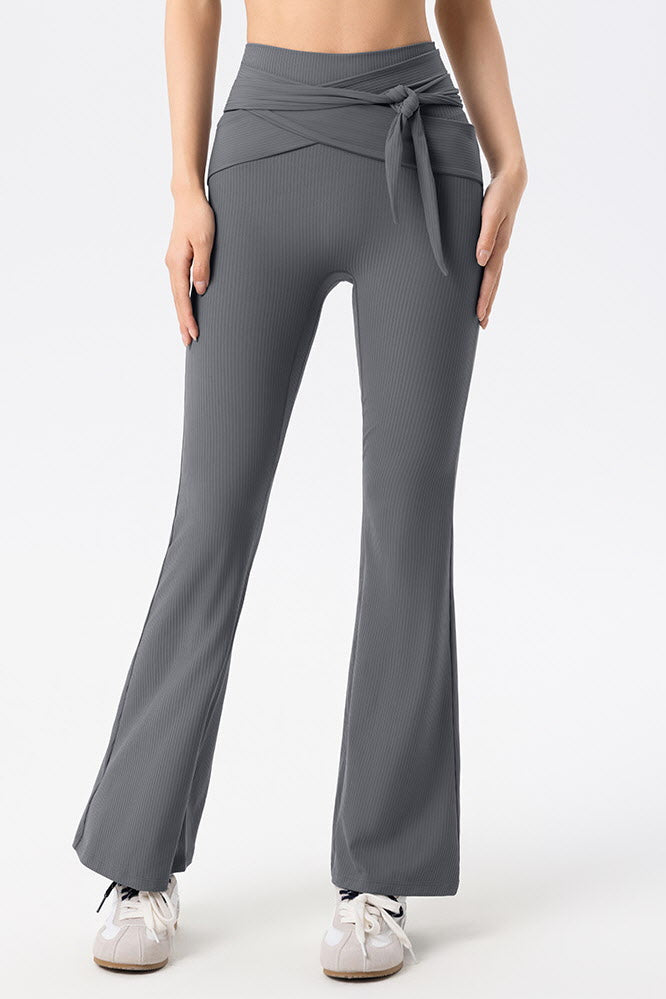 Shanti Tie-Waist Ribbed Flare Pants