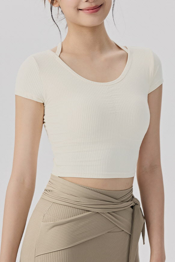Shanti Keyhole-Back Ribbed Crop Top