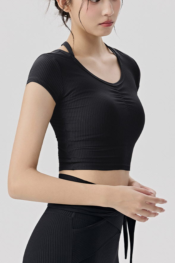 Shanti Keyhole-Back Ribbed Crop Top
