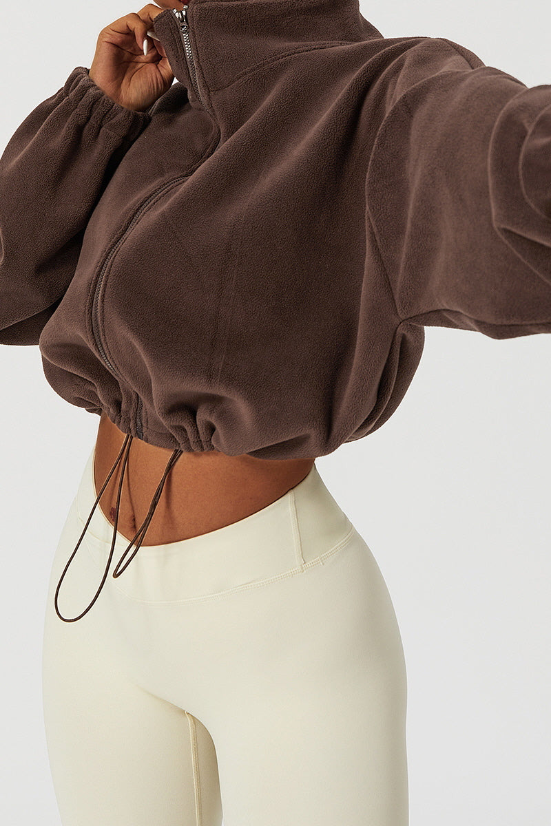 Drawstring Fleece High-Neck Top
