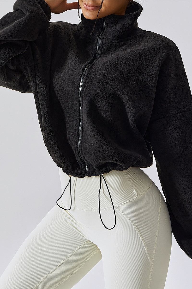 Drawstring Fleece High-Neck Top