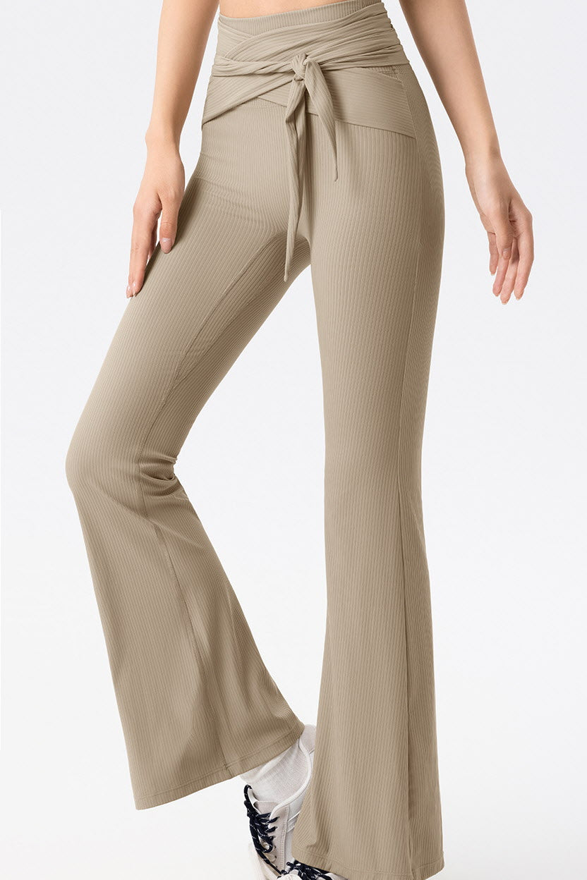 Shanti Tie-Waist Ribbed Flare Pants