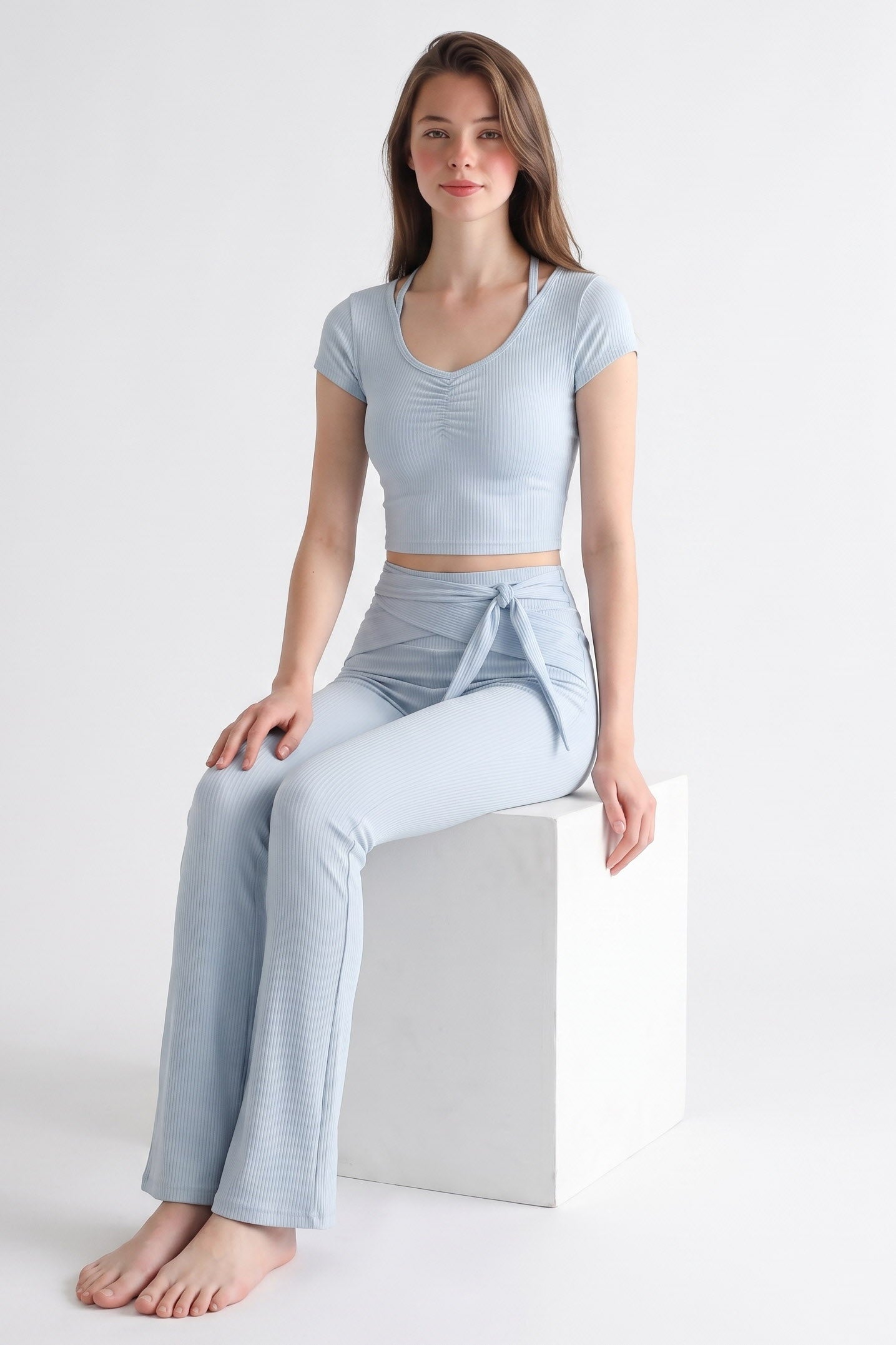 Shanti Keyhole-Back Ribbed Crop Top