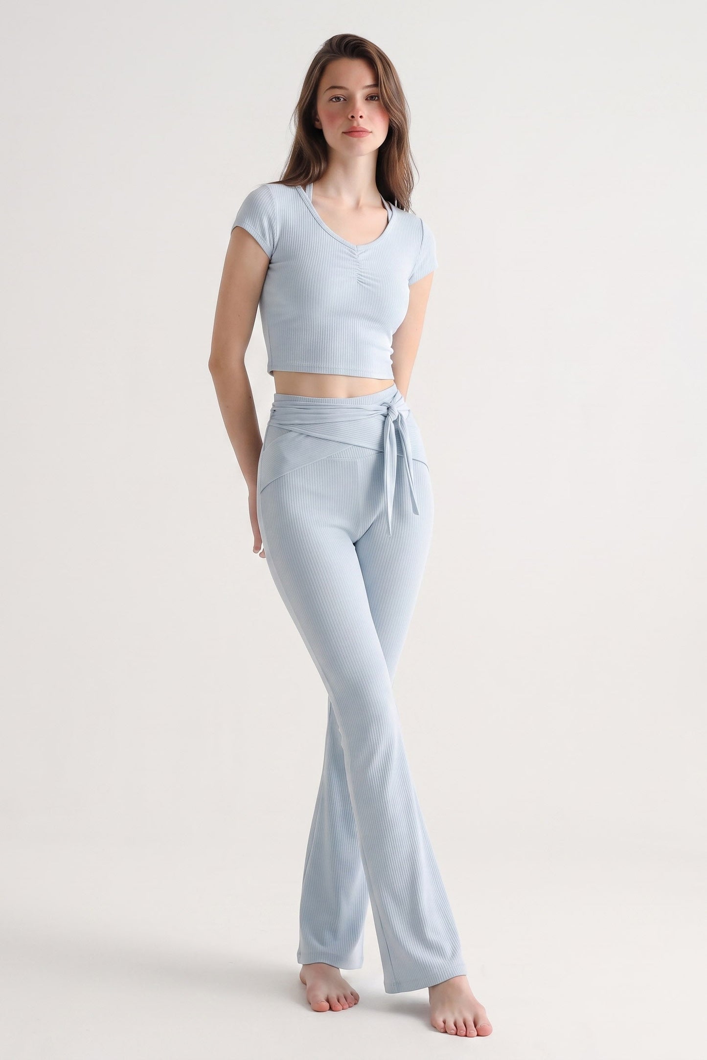 Shanti Tie-Waist Ribbed Flare Pants