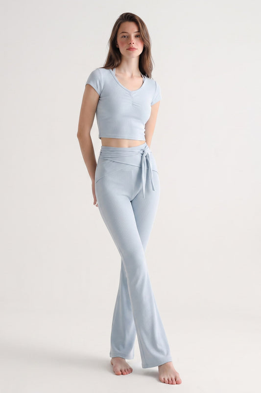 Shanti Tie-Waist Ribbed Flare Pants