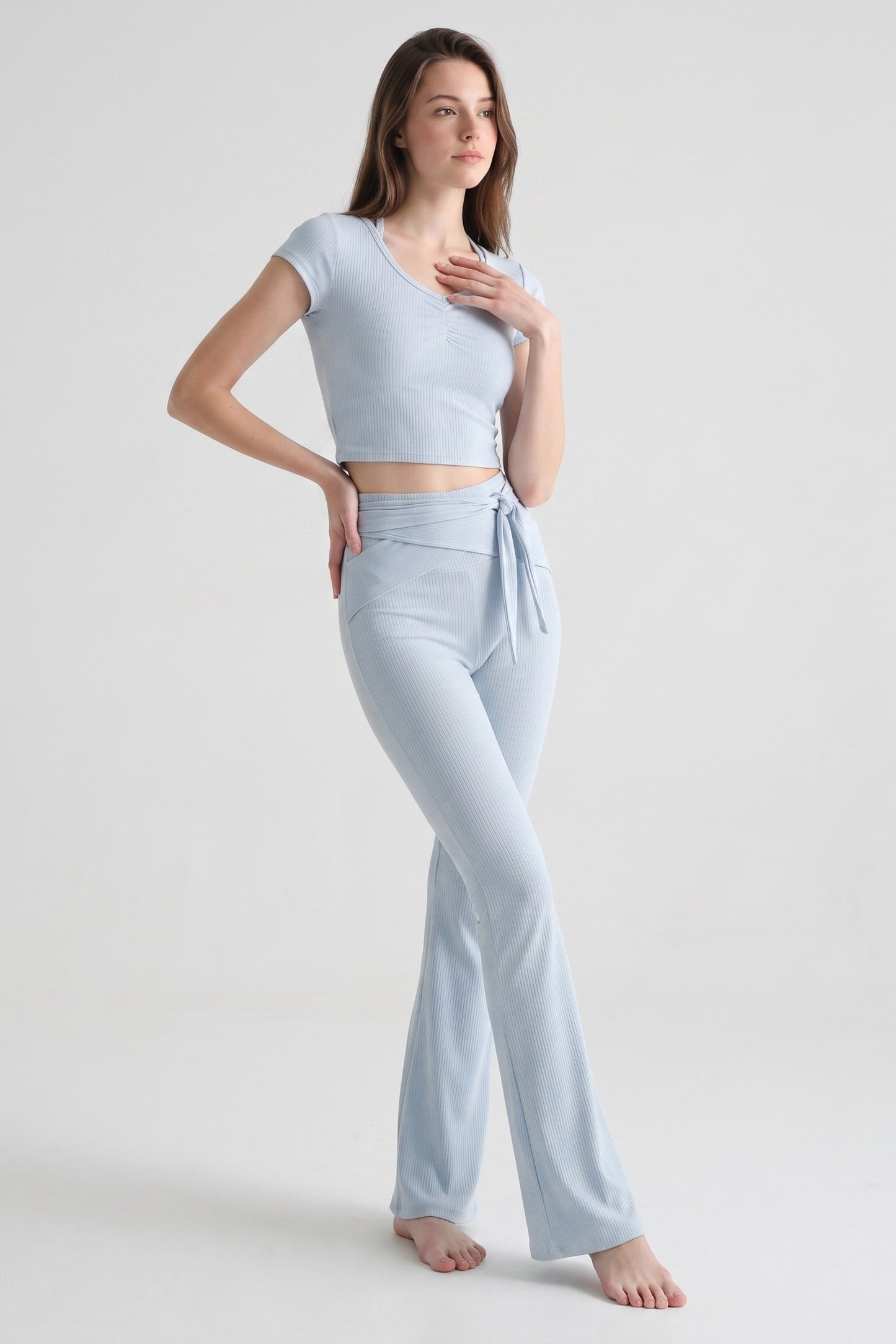 Shanti Tie-Waist Ribbed Flare Pants