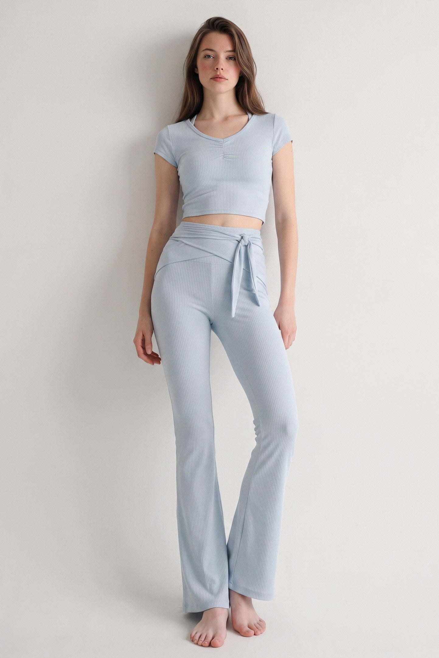 Shanti Tie-Waist Ribbed Flare Pants