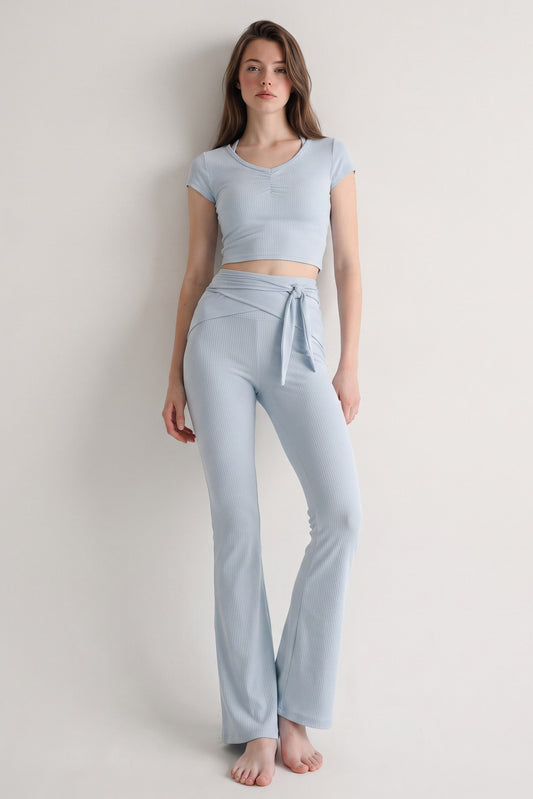 Shanti Tie-Waist Ribbed Flare Pants
