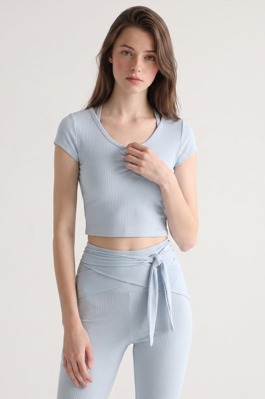 Shanti Keyhole-Back Ribbed Crop Top