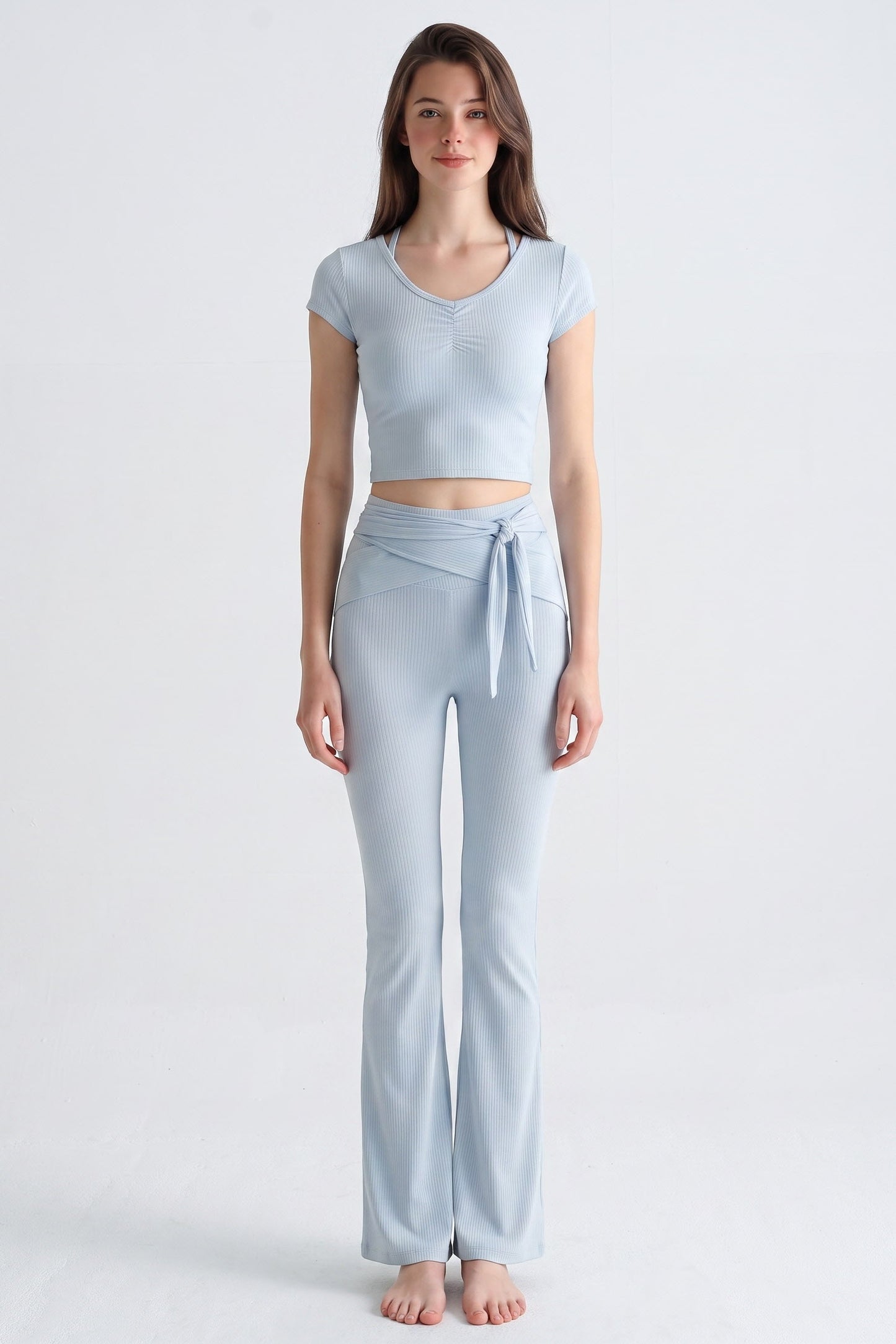 Shanti Tie-Waist Ribbed Flare Pants